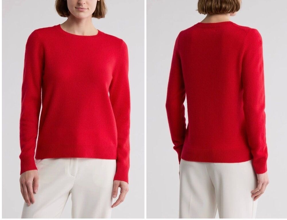 New Nordstrom Women’s XL Red 100% Cashmere Sweater Crewneck Long Sleeve Luxury